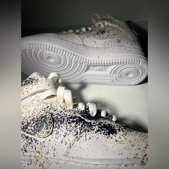 Nike Air Force 1 Mid Paint Splatter White Gold Black DH2933-111 5.5Y